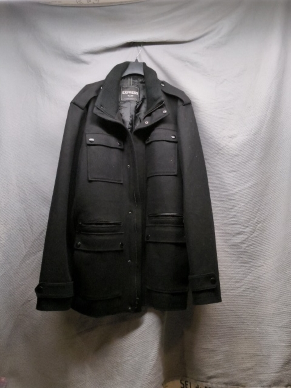 Express Men’s XL Black Recycled Wool Military Field Coat Utility Jacket
